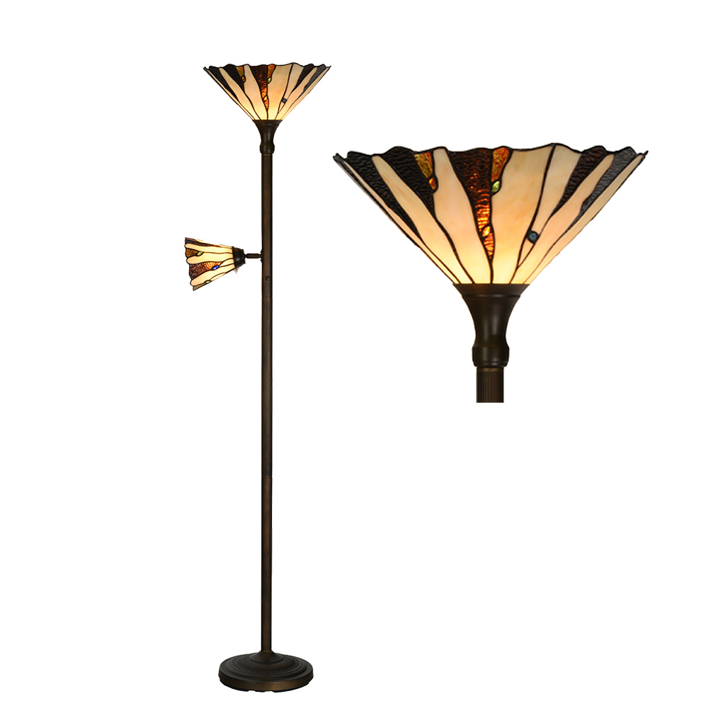 [5LL-6319] Vloerlamp Tiffany Ø 38x178 cm E27/max 1x60W E14/max 1x15W