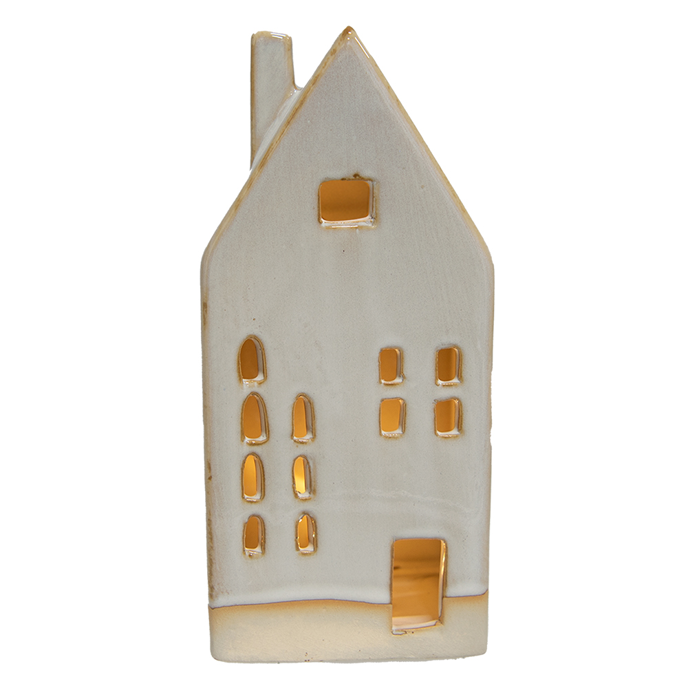 [6CE1504] Decoratie huisje met LED 8x5x18 cm