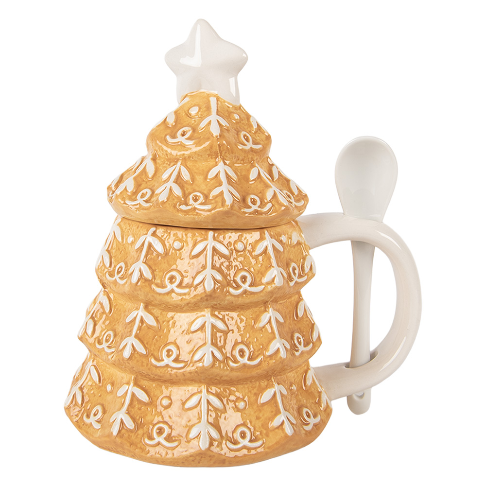 Mok met deksel en lepel 16x12x18 cm / 350 ml