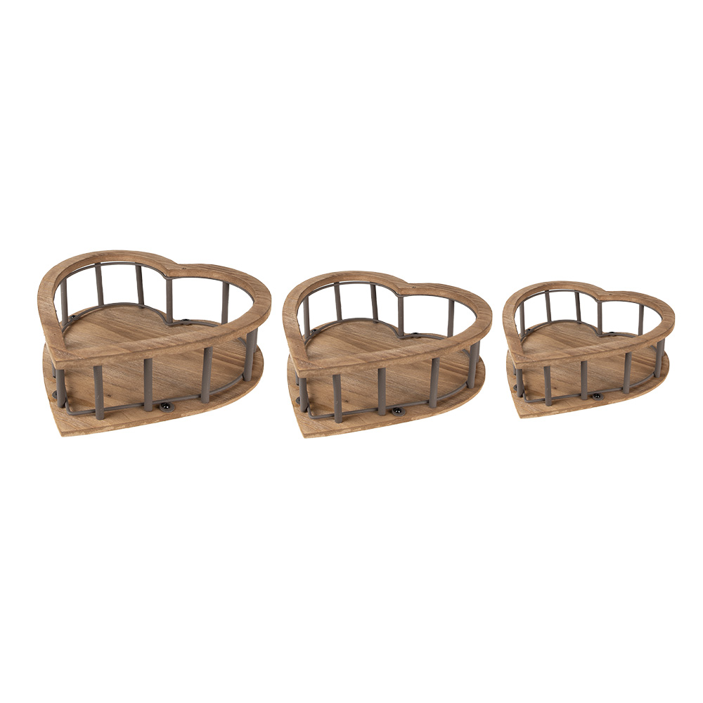 [6H2230] Mand van hout (set van 3) 33x33x10 / 26x26x9 / 20x20x8 cm