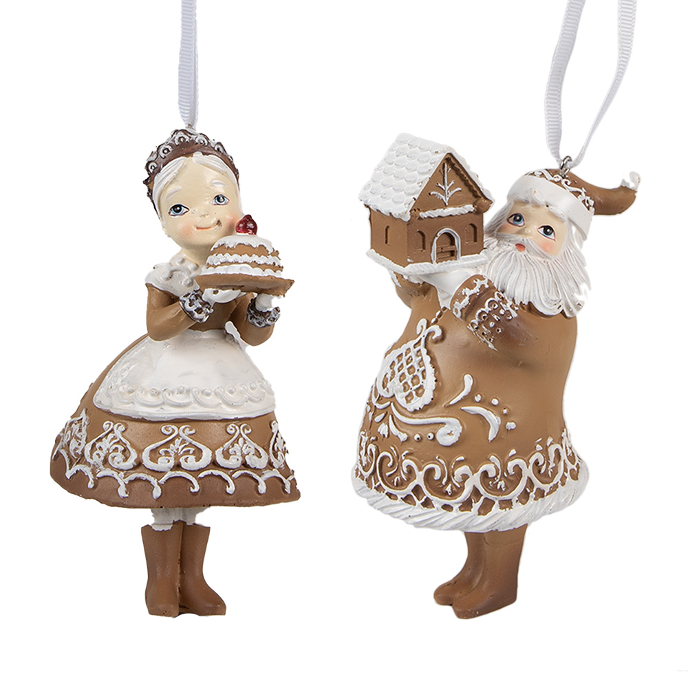 Hanger kerstman en kerstvrouw (set van 2) 9x7x13 / 8x6x13 cm