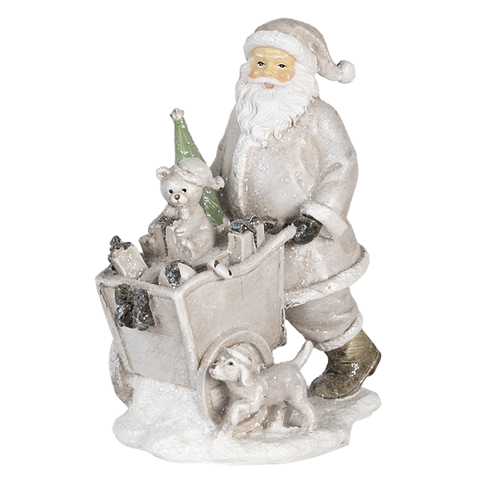 [6PR4728] Decoratie kerstman met kar 12x8x15 cm