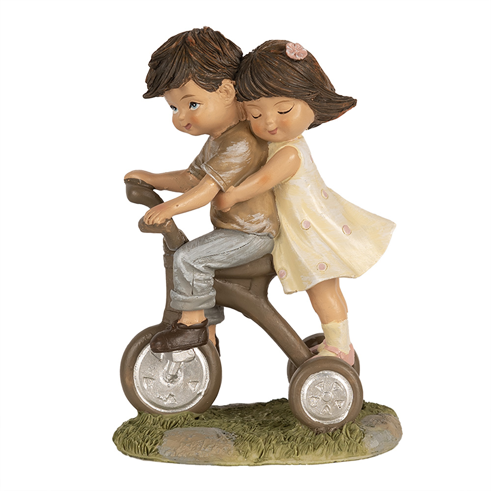 [6PR5027] Decoratie kinderen op fiets 10x6x14 cm