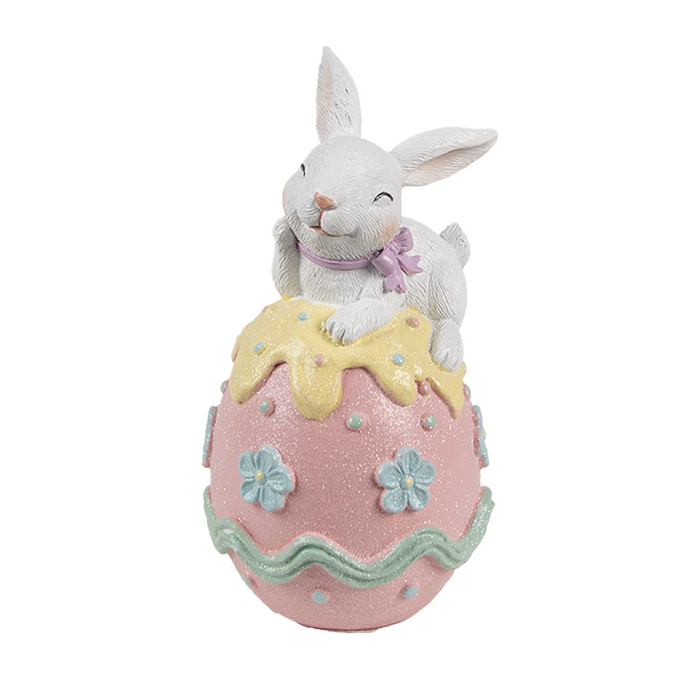 [6PR5211] Decoratie konijn op ei 9x9x17 cm