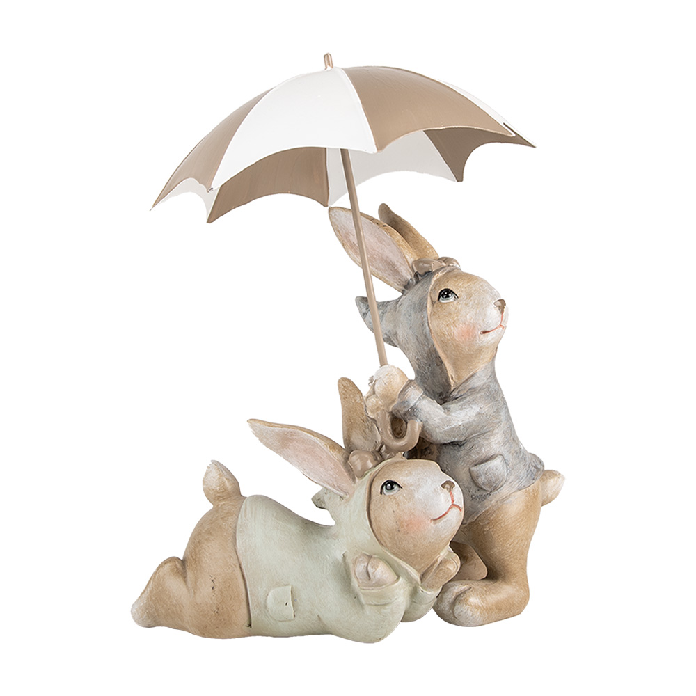 [6PR5248] Decoratie konijnen met paraplu 19x16x23 cm