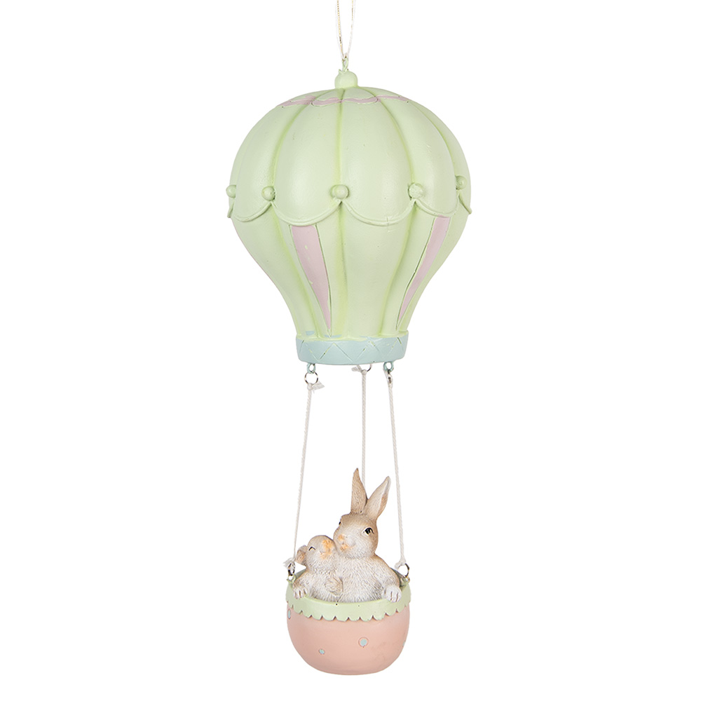 [6PR5474] Decoratie hanger konijnen in luchtballon Ø 14x34 cm