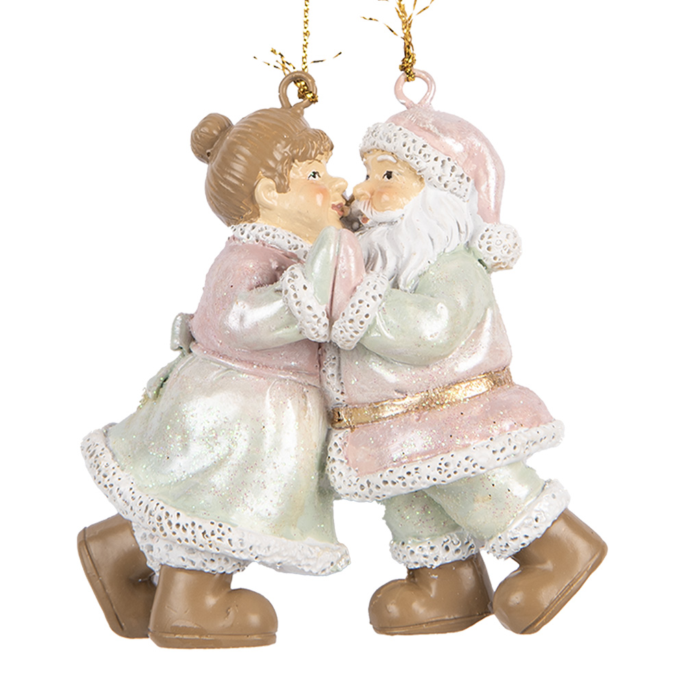 [6PR5656] Decoratie hanger kerstman met kerstvrouw 7x4x8 cm