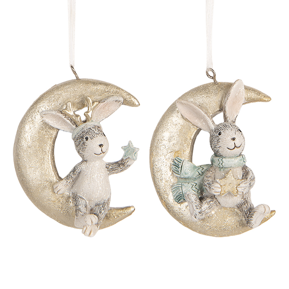 Decoratie hanger konijnen (set van 2) 7x3x8 cm