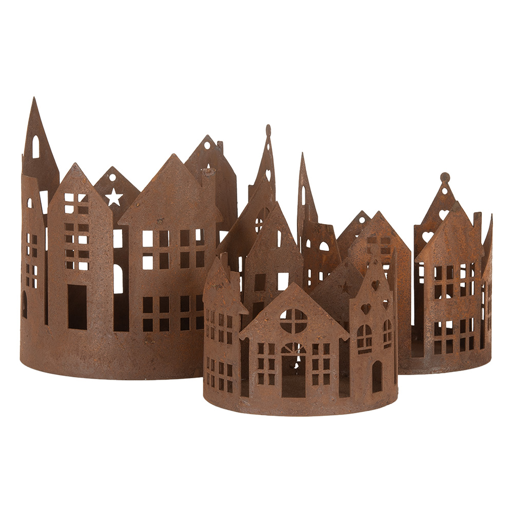 [6Y5784] Decoratie huisjes (3) Ø 15x15 / Ø 11x12 / Ø 10x10 cm