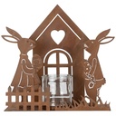 Waxinelichthouder huisje met konijnen 26x9x26 cm